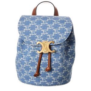 Celine Bonnie Triomphe Denim & Leather Backpack, Blue